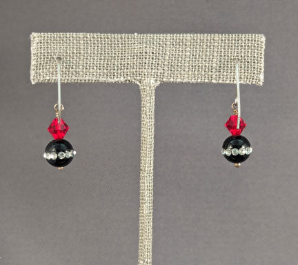 Onyx Bling Earrings: Light Siam bicones