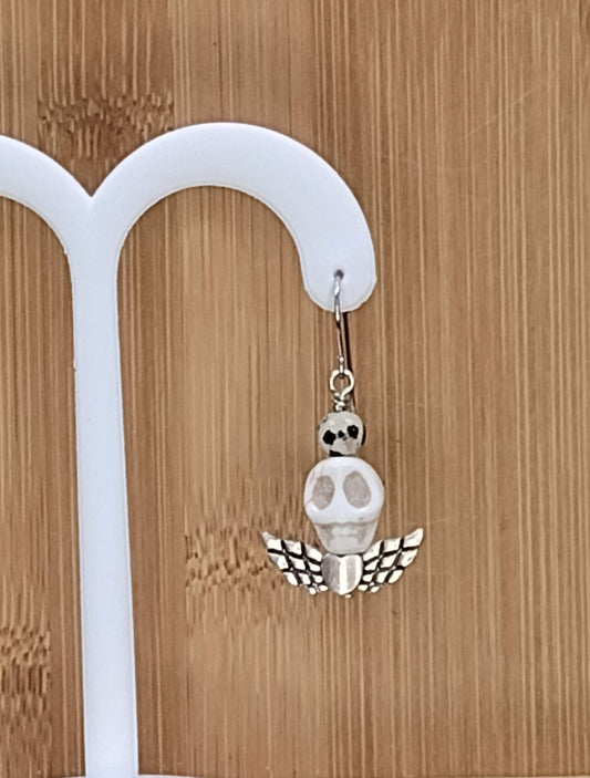 Winged Death Heads or "Soul Effigy" Beaded Earring