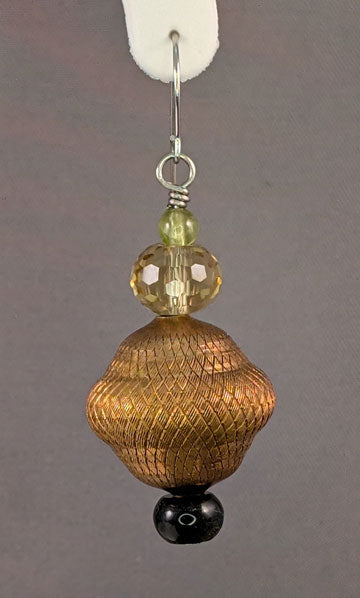 Vintage Beaded Earrings: Copper acorn with peridot, citrine, and blue tiger eye