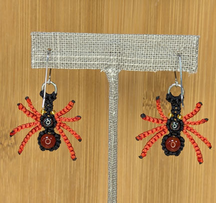 Black & Orange Spider Earrings Surgical Steel