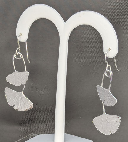 Ginkgo Leaf Silver Earrings, double
