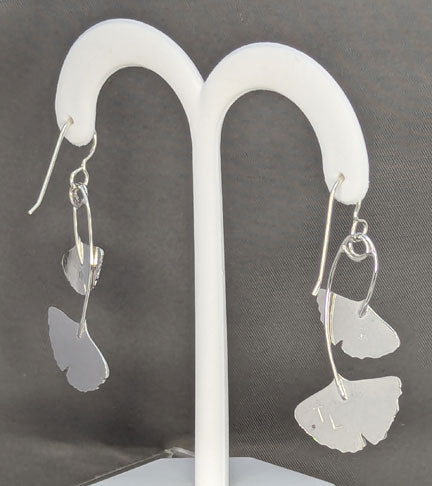 Ginkgo Leaf Silver Earrings, double