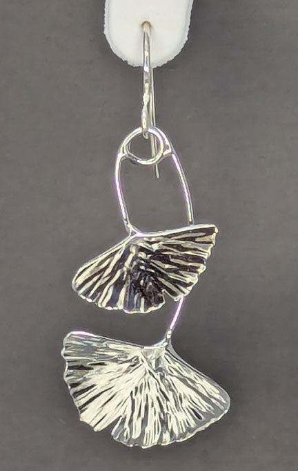 Ginkgo Leaf Silver Earrings, double