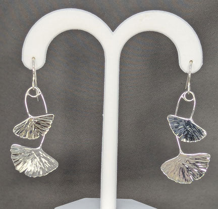 Ginkgo Leaf Silver Earrings, double