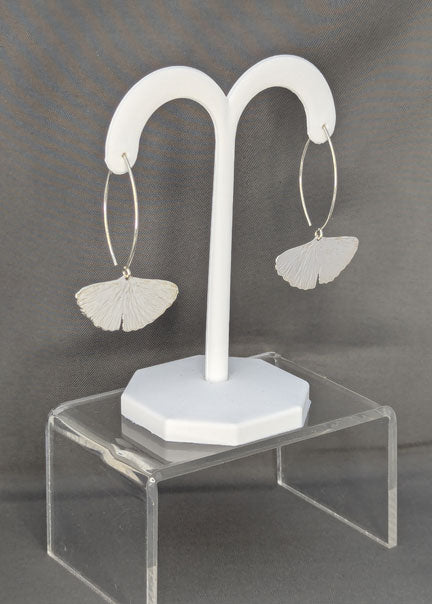 Ginkgo Leaf Silver Earrings, single