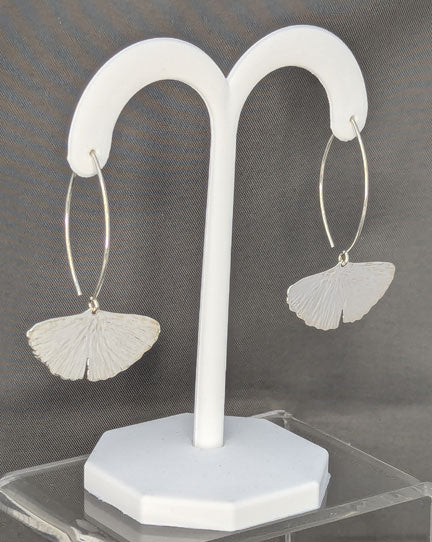 Ginkgo Leaf Silver Earrings, single