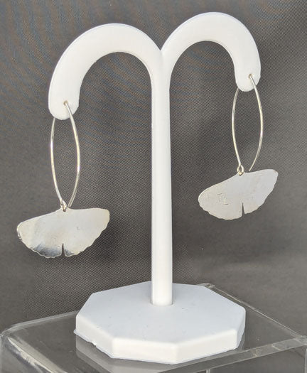 Ginkgo Leaf Silver Earrings, single