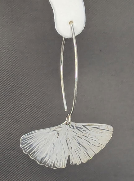 Ginkgo Leaf Silver Earrings, single