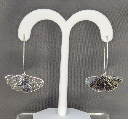 Ginkgo Leaf Silver Earrings, single