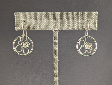 Silver Earrings: Zen Circles with Cherry Blossom
