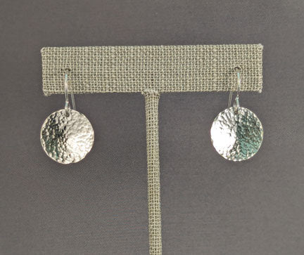 Silver Earrings: Mini Planish Hammered Disks