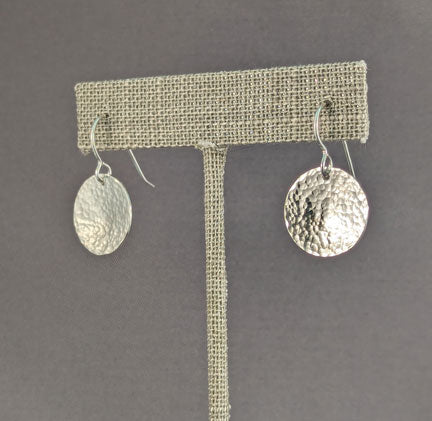 Silver Earrings: Mini Planish Hammered Disks