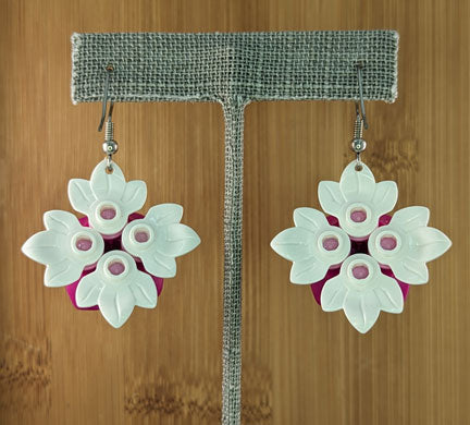LEGO earrings: White and Fuchsia Flower