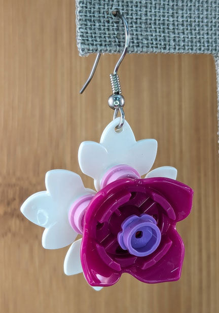 LEGO earrings: White and Fuchsia Flower