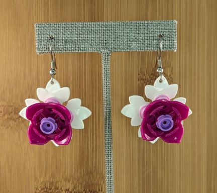 LEGO earrings: White and Fuchsia Flower