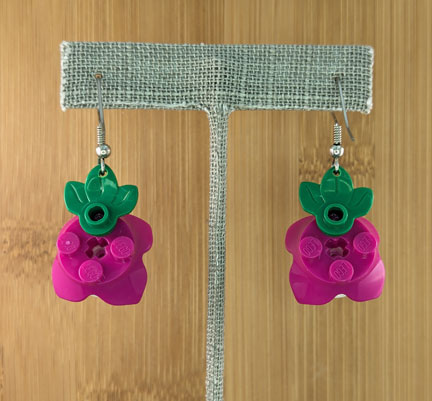 LEGO earrings: Fuchsia Flower