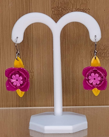 LEGO earrings: Fuchsia Flowers