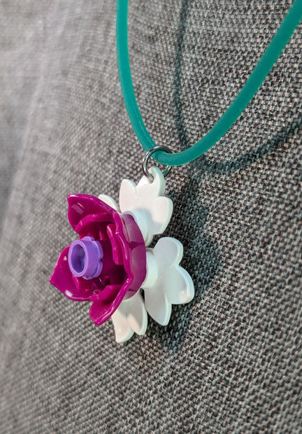 LEGO pendant: White and Fuchsia Flower