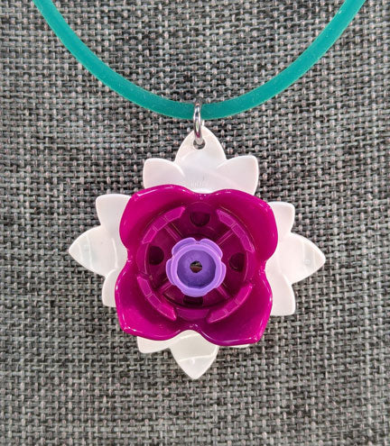 LEGO pendant: White and Fuchsia Flower