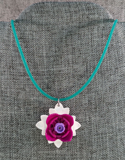 LEGO pendant: White and Fuchsia Flower