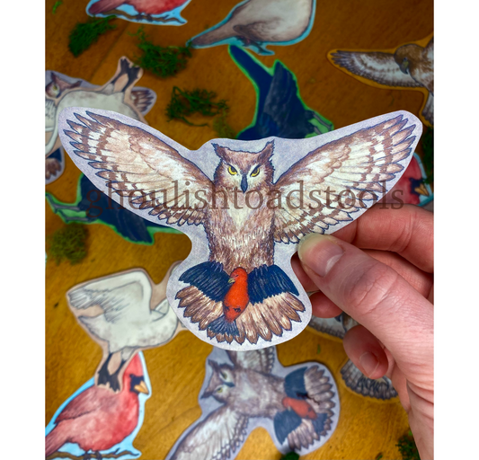 Owl and Tanager Watercolor Bird Sticker