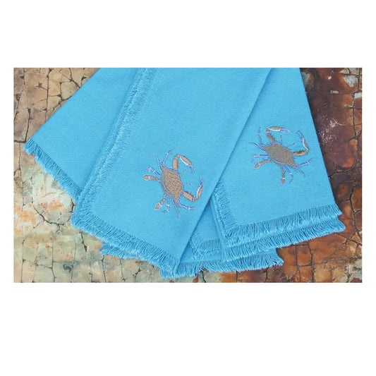 Embroidered Blue Crab Cotton Napkins