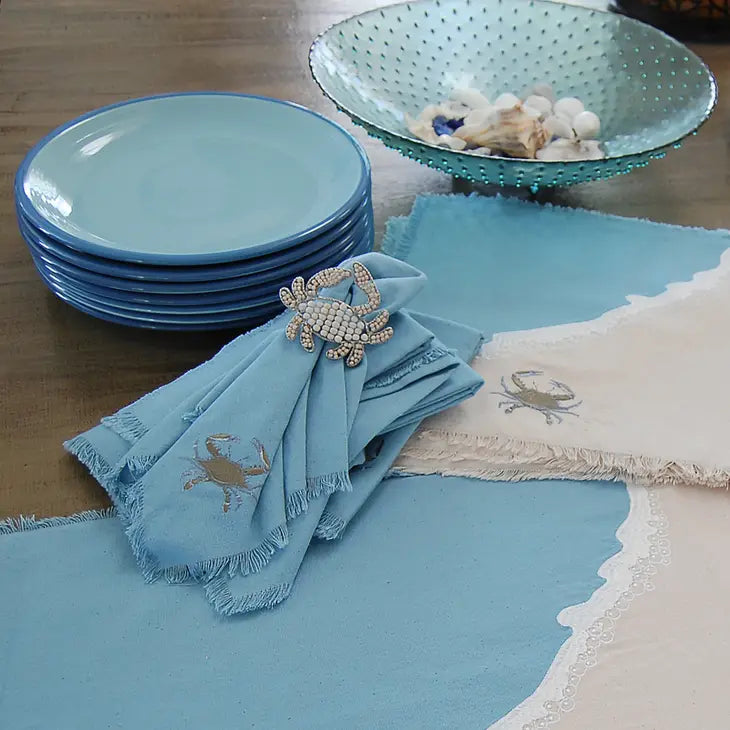 Embroidered Blue Crab Cotton Napkins