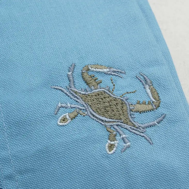 Embroidered Blue Crab Cotton Napkins