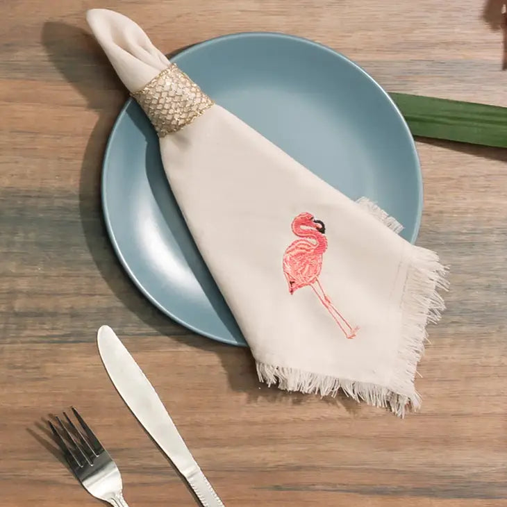 Embroidered Flamingo Cotton Napkins
