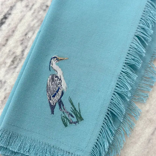 Embroidered Coastal Blue Heron Napkins-Set of Four