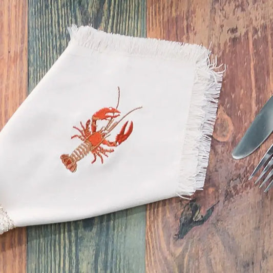 Embroidered Lobster Cotton Napkins