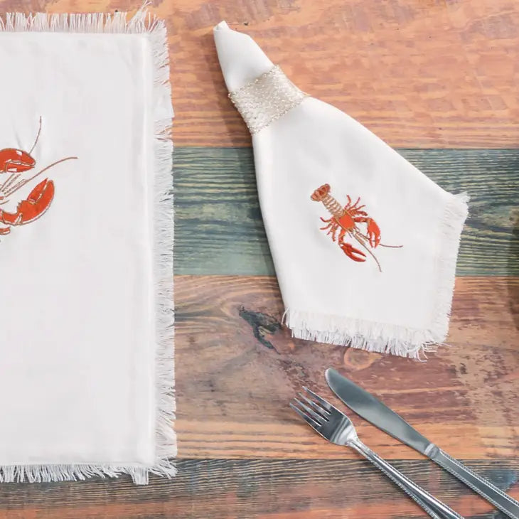 Embroidered Lobster Cotton Napkins