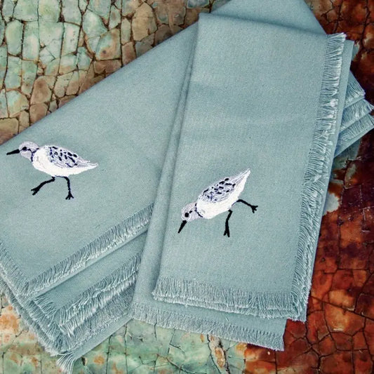 Embroidered Sandpiper Cotton Napkins