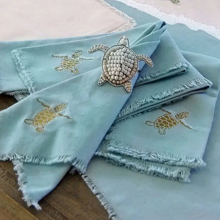 Embroidered Baby Sea Turtle Cotton Napkins