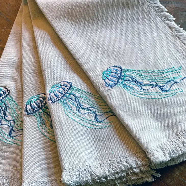 Coastal Embroidered Jellyfish Napkins