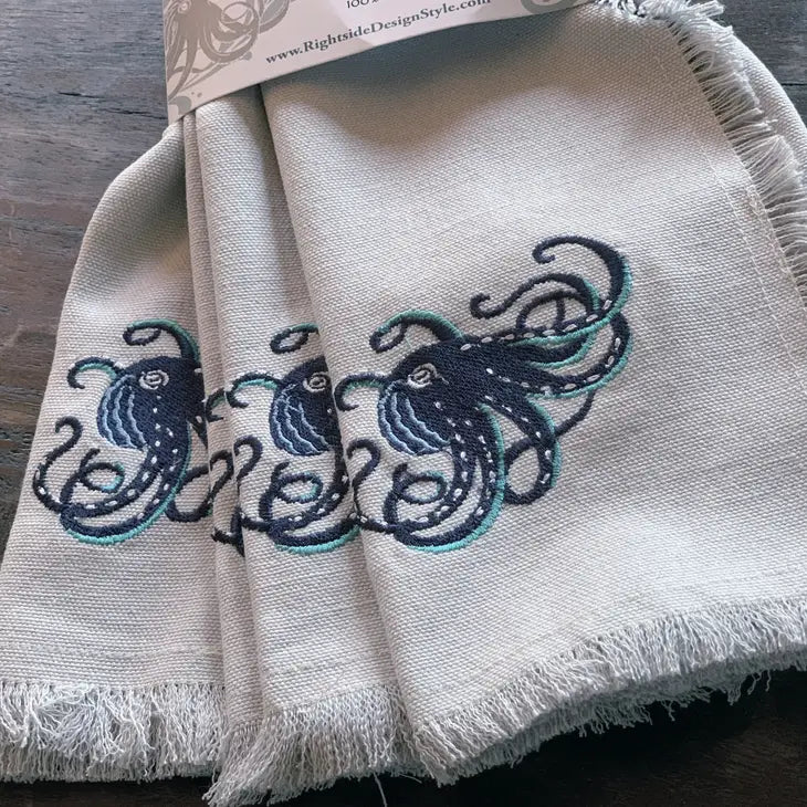 Coastal Embroidered Octopus Napkins