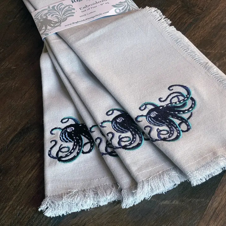 Coastal Embroidered Octopus Napkins