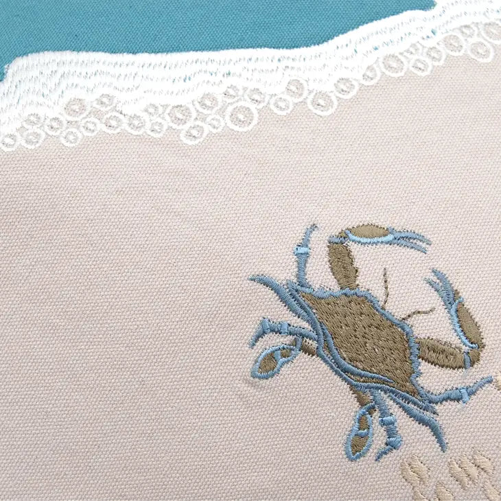 Embroidered Baby Crab and Beach Waves Table Runner