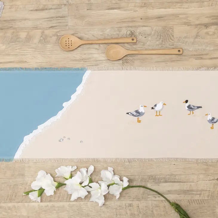 Seagulls and Beach Waves Embroidered Table Runner