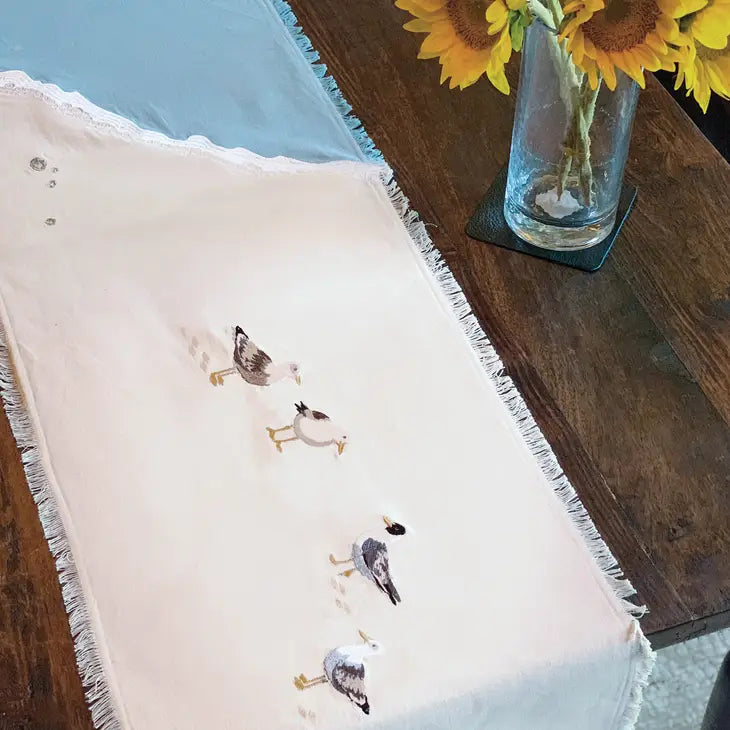 Seagulls and Beach Waves Embroidered Table Runner