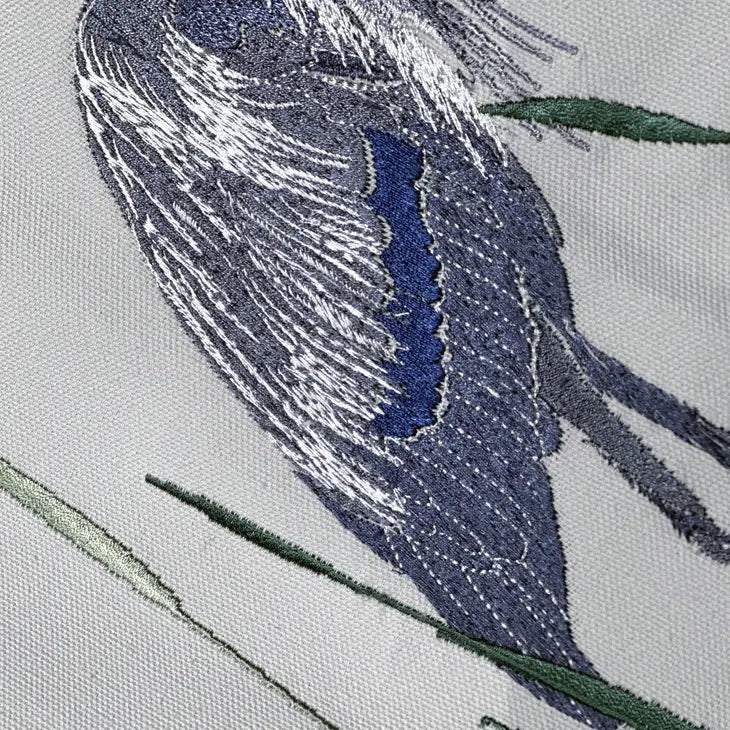 Blue Heron Embroidered on Grey Table Runner