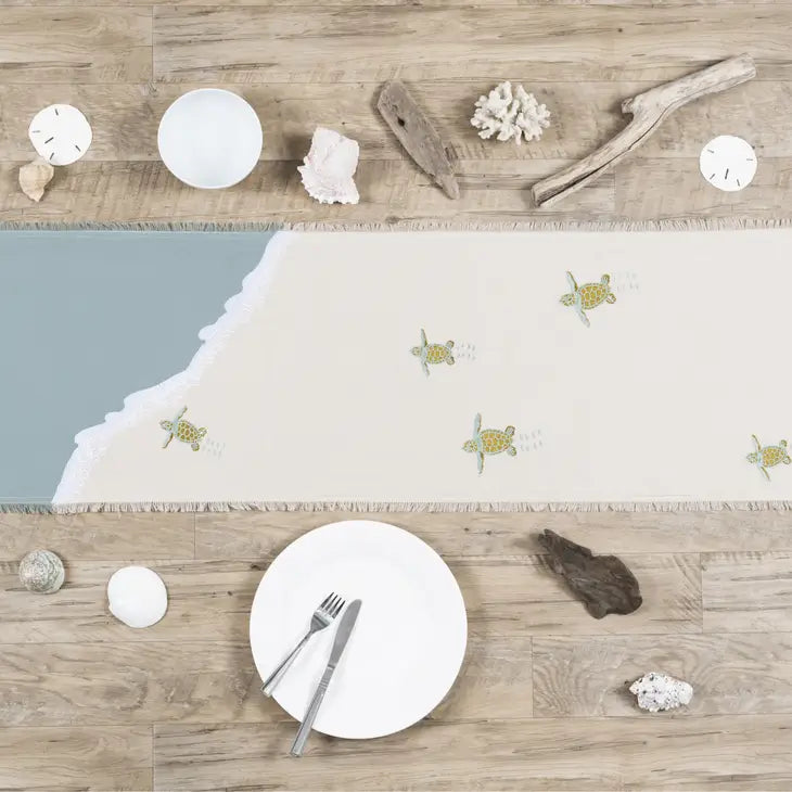 Embroidered Baby Sea Turtle Migration Table Runner