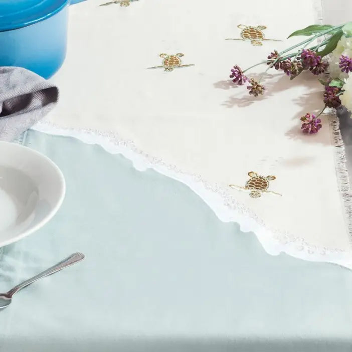 Embroidered Baby Sea Turtle Migration Table Runner