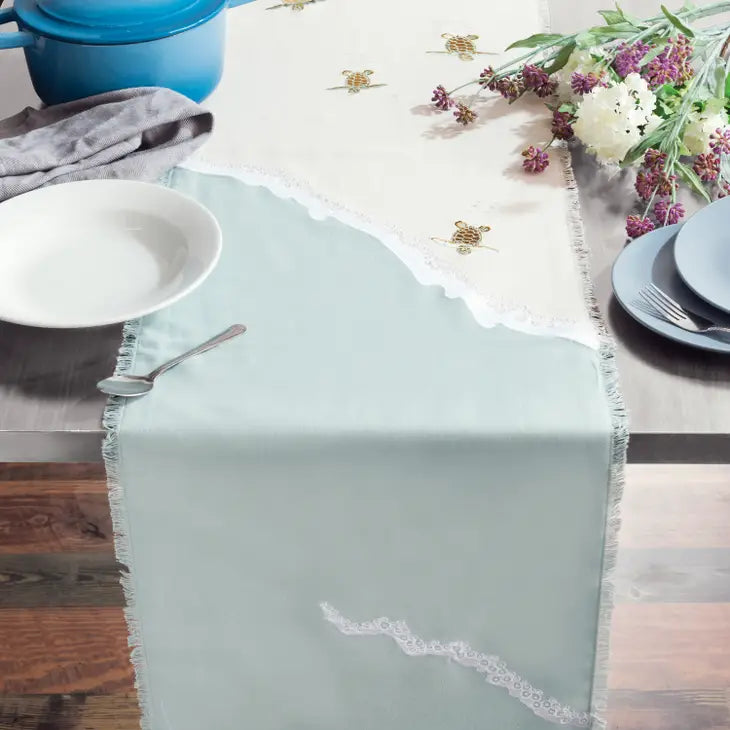 Embroidered Baby Sea Turtle Migration Table Runner