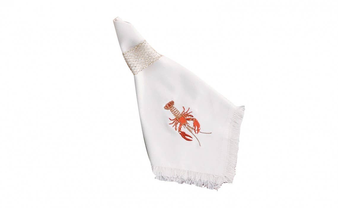 Embroidered Lobster Cotton Napkins