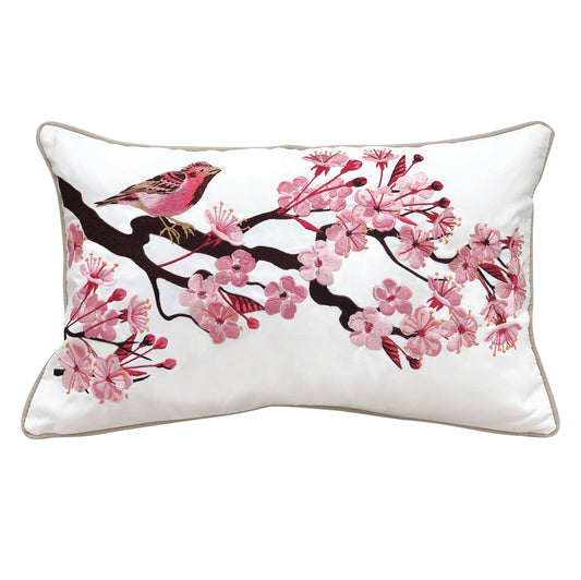 Purple Finch & Cherry Blossom Indoor/Outdoor Pillow