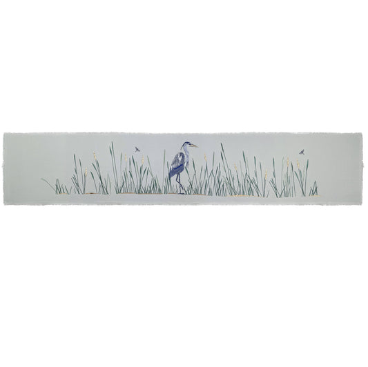 Blue Heron Embroidered on Grey Table Runner