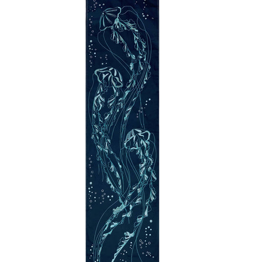 Jellyfish Dance Navy Embroidered Table Runner/Wall Tapestry