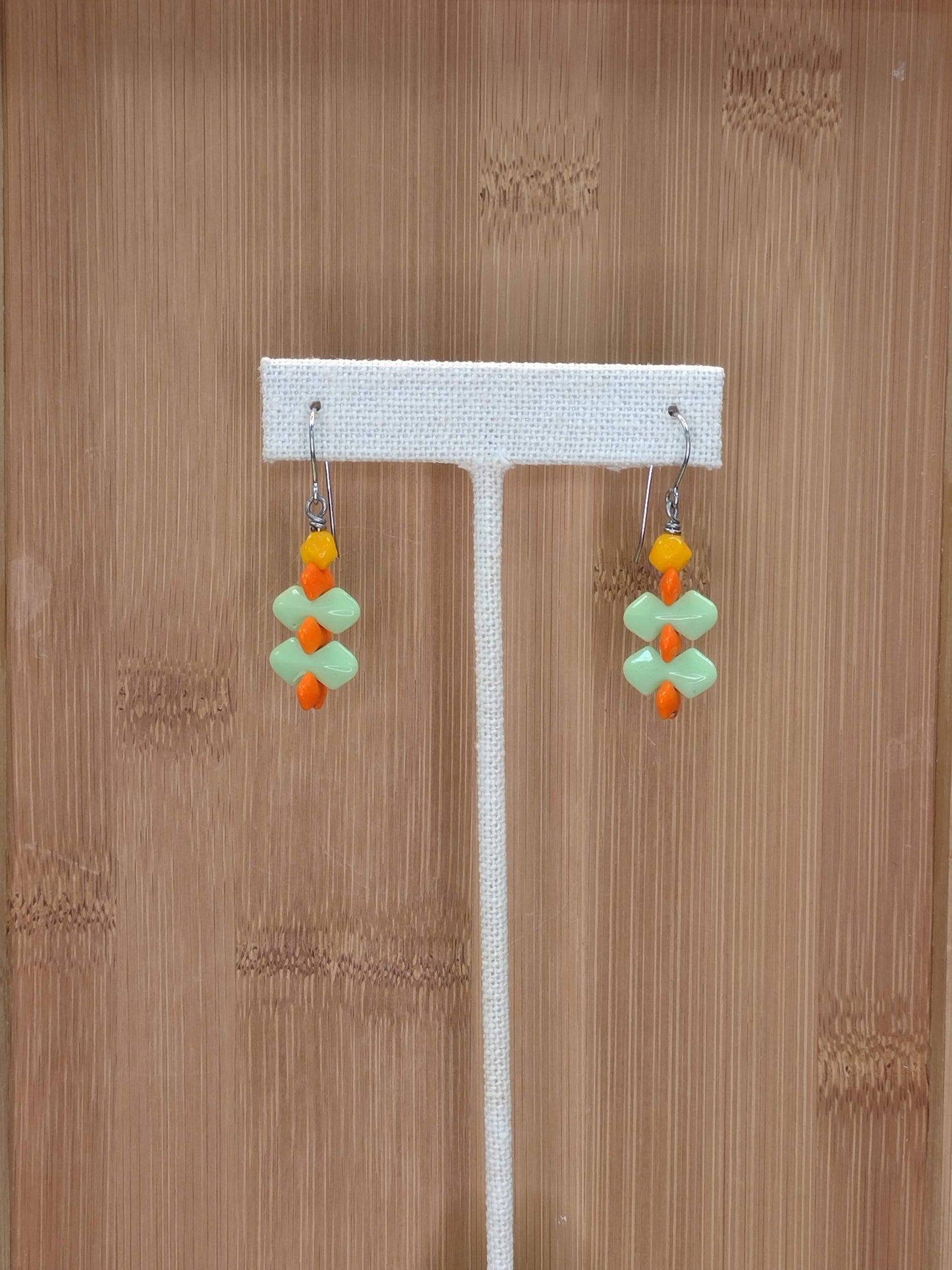 Orange and Green German Glass Beaded Earrings