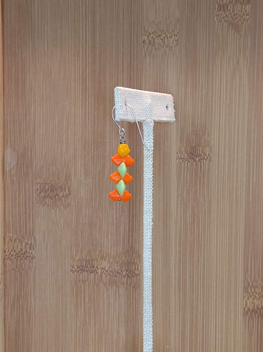 Orange and Green German Glass Beaded Earrings